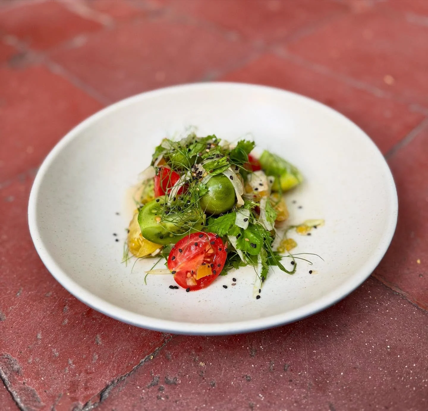 🍅 Ensalada de jitomates con hinojo y lim&oacute;n amarillo.
 Ligera, llena de sabor y perfecta para estos d&iacute;as soleados y est&aacute;s noches frescas. ☀️ 🌙

#GranjaALaMesa 
#CocinaVegetal 
#BennuSMA