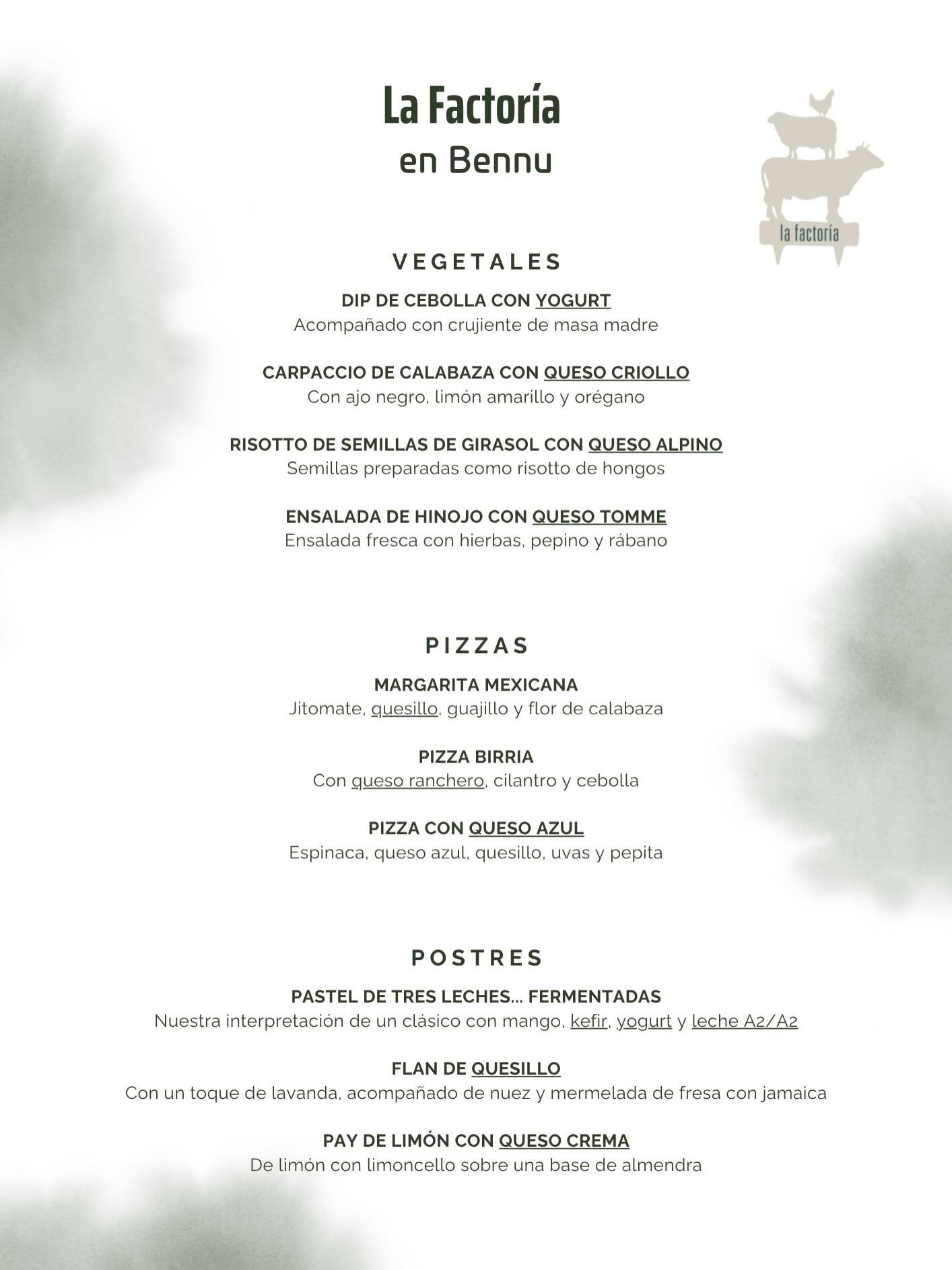 Este fin de semana preparamos un men&uacute; especial con los productos de La Factor&iacute;a, l&aacute;cteos artesanales de la regi&oacute;n. 

Pizzas, vegetales y postres elaborados con leche de vacas felices. 🐄 

📍 11 y 12 de abril en Bennu.

&i