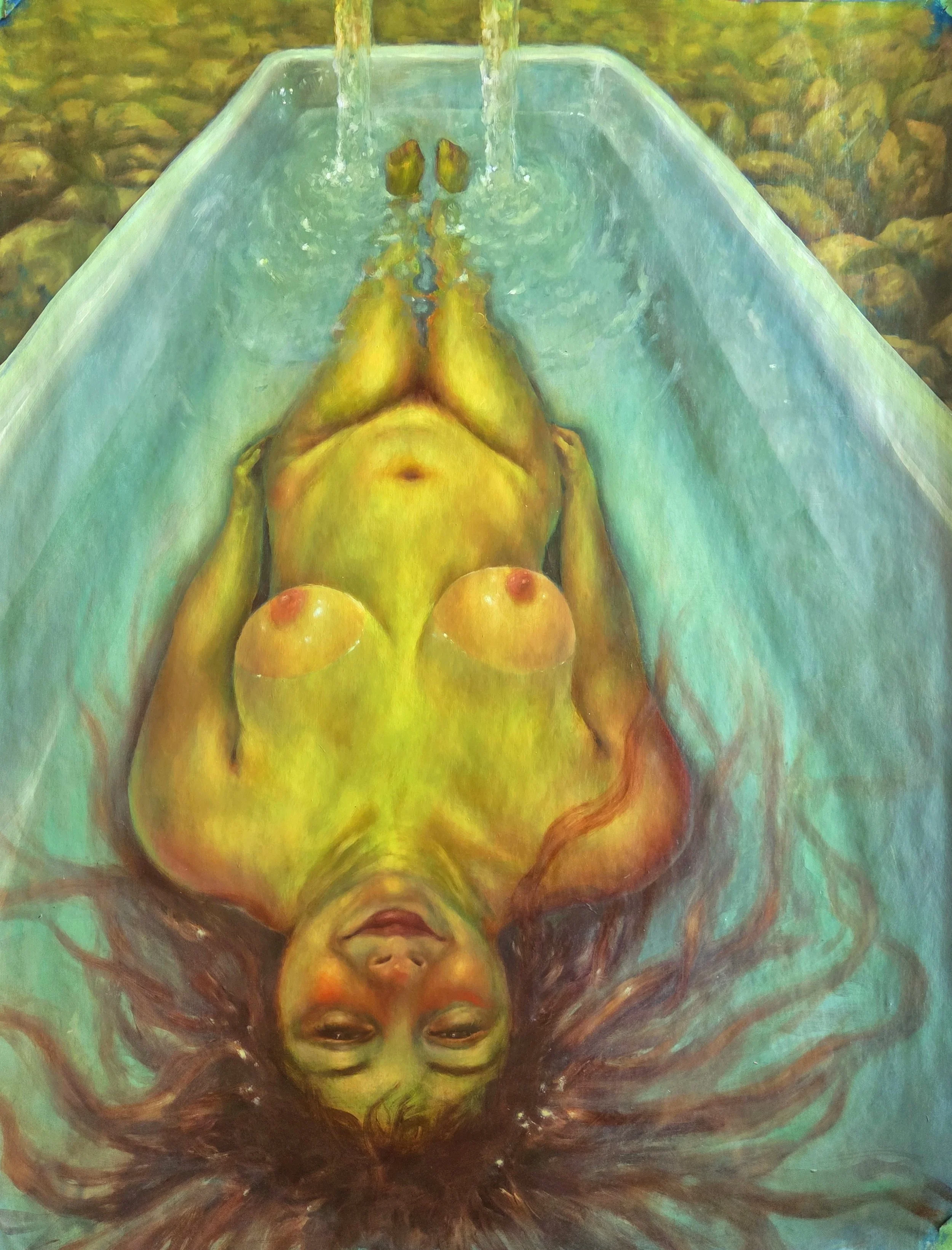Self Portrait as Submerged Being, 2025, 35" x 45", oil on butcher paper