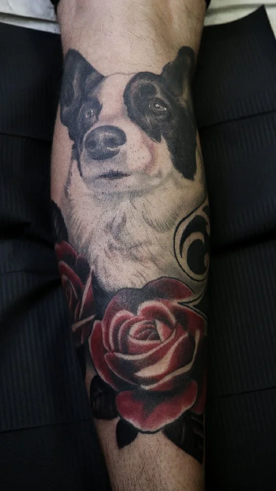 koira tatuointi ruusu rose dog tattoo