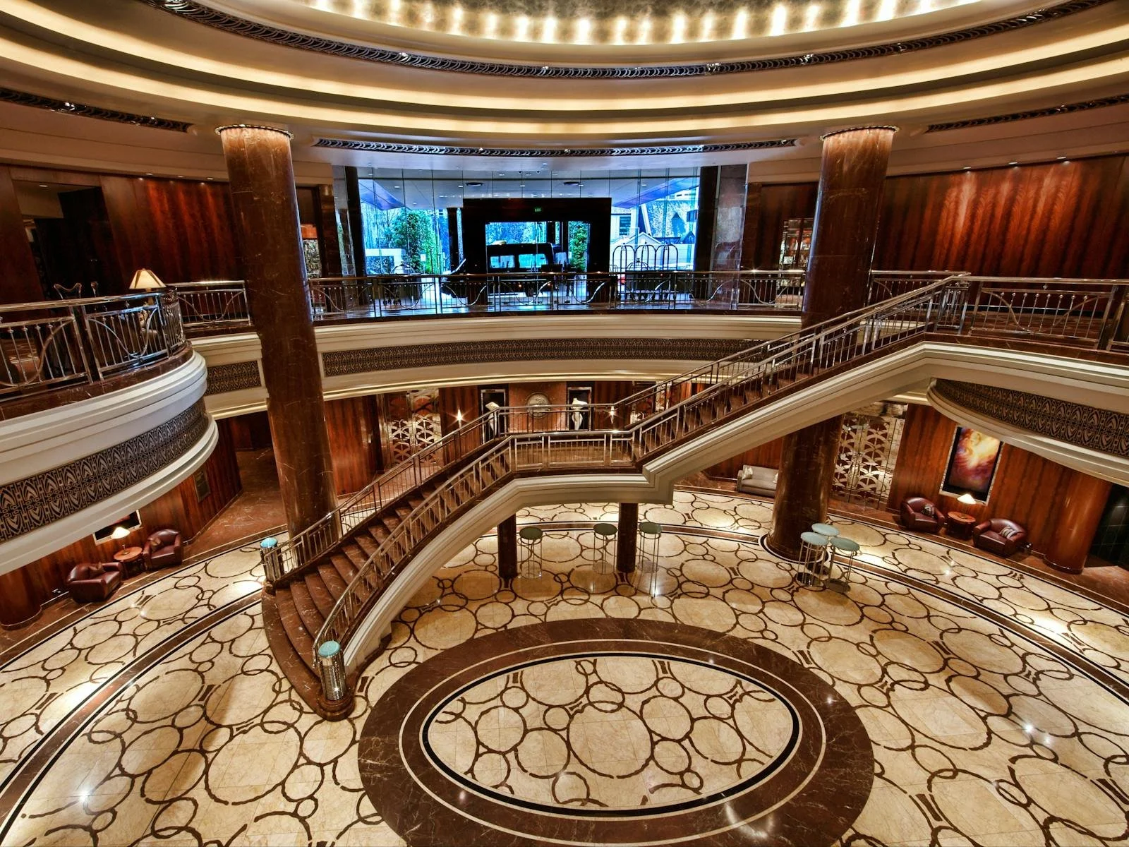 park hyatt Lobby  with grand stairs and marble floors