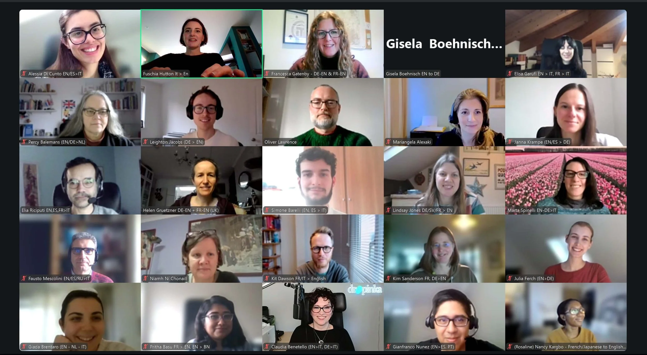 Transcreators get together on a zoom call to network and chat