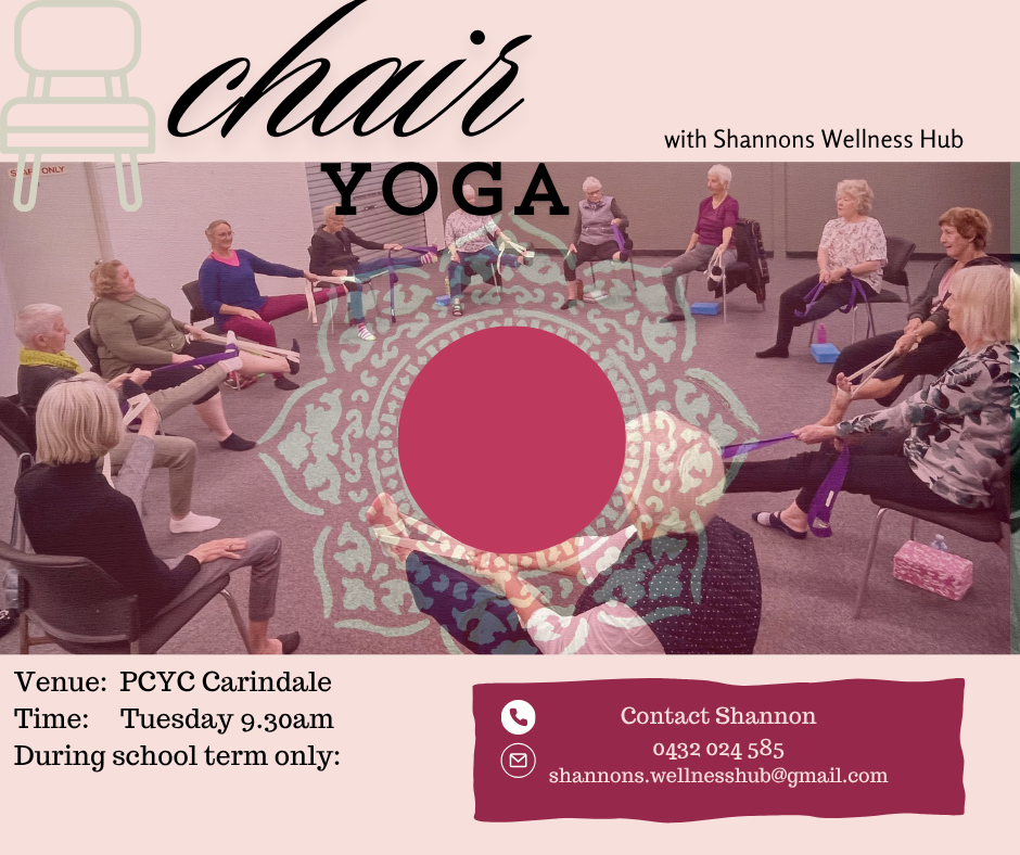 a group of elderley women doing chair yoga in a circle