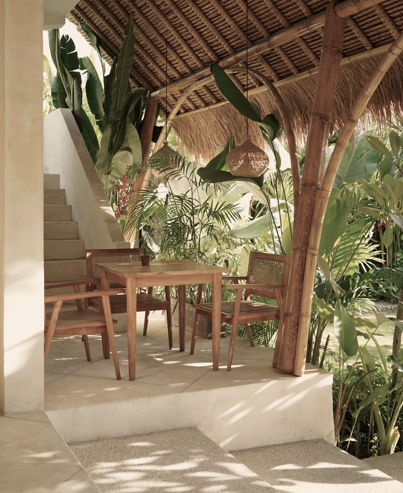 inviting cool and relaxed dining area