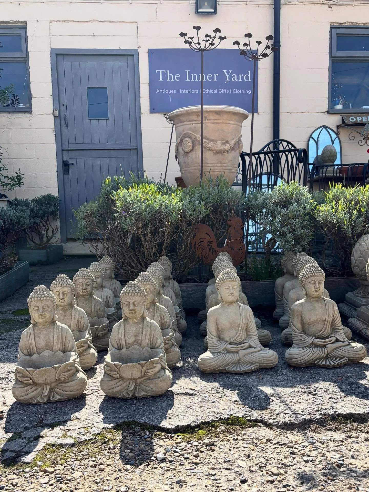 A stone army has arrived! 🪷🧘&zwj;♀️

(Dogs and the bird baths back in stock too!)

#theinneryard #independentgiftshop #shoplocaldevizes #smallshoplove #devizes #wiltshire #indiedevizes