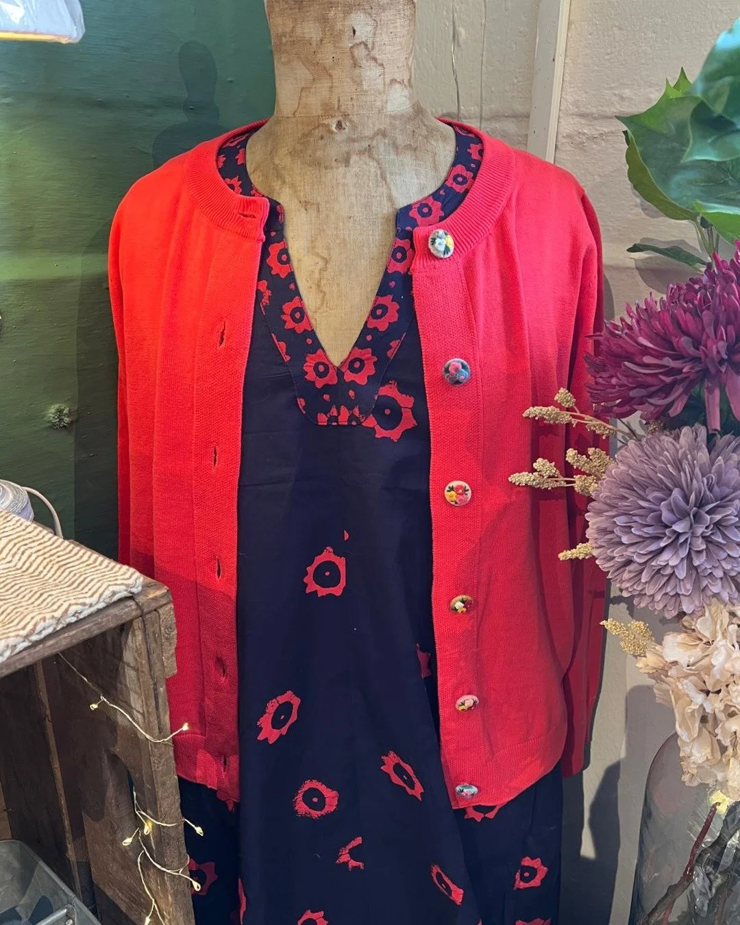 A couple of pieces from our new sized range of clothes - perfect for this time of you when the sun is out one minute and it's gorgeous, and then goes in and you need a cover up! The cardigan is particuarly pretty with it's embroidered floral buttons 