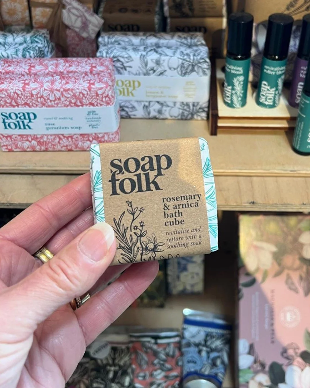 We've recently had a delivery from Soap Folk - a lovely soapery just up the road in Nailsworth. We've sold the soaps for a few years, but they've added lots of new bits recently so we've now got a variety of therapeutic products that make really love