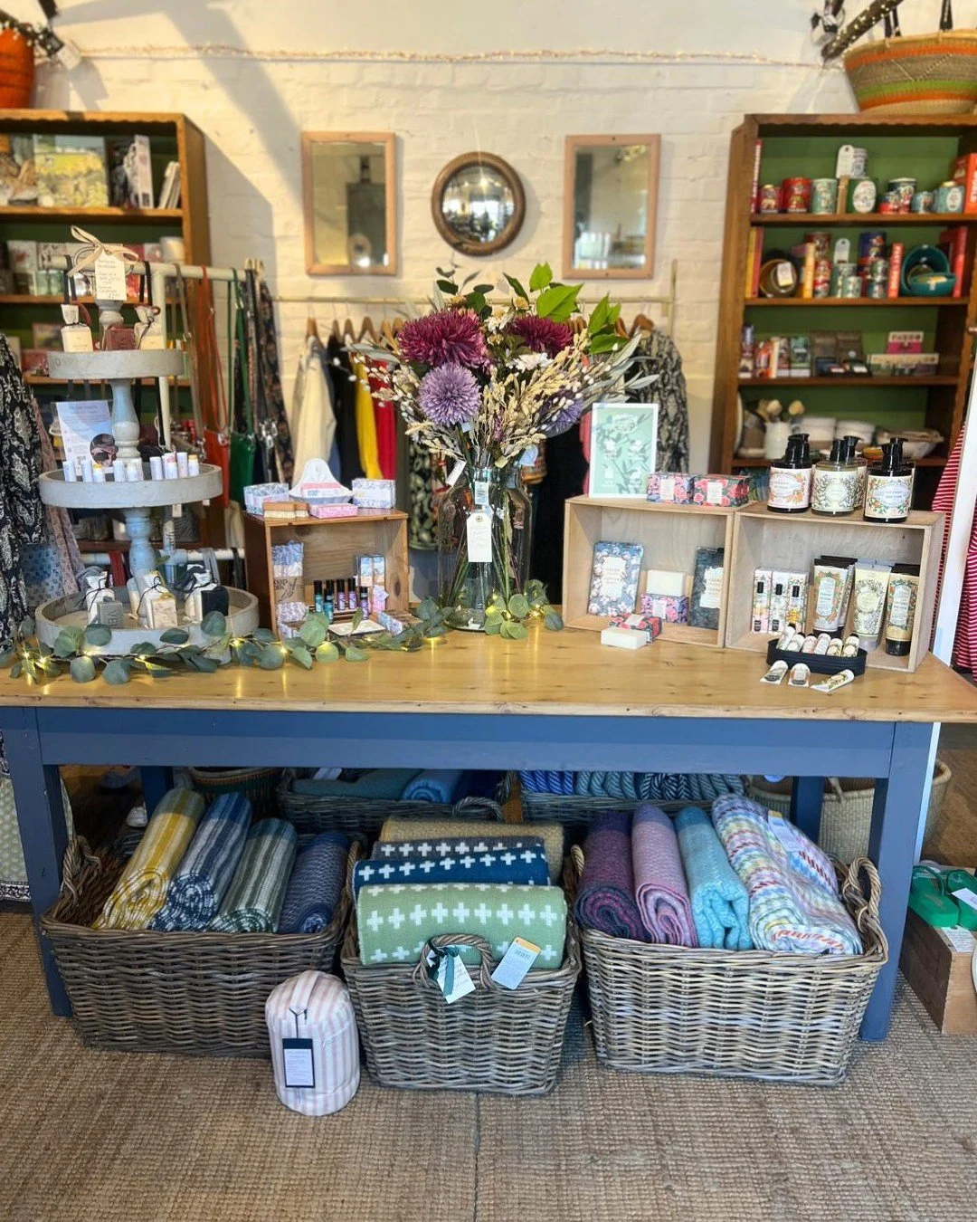 Beth has had another move around - this time transforming the middle of the shop into a lovely showcase of some of our wellbeing brands - from English soaps to Provence shower gels and hand wash, and some cool plastic free lip balms in cardboard tube