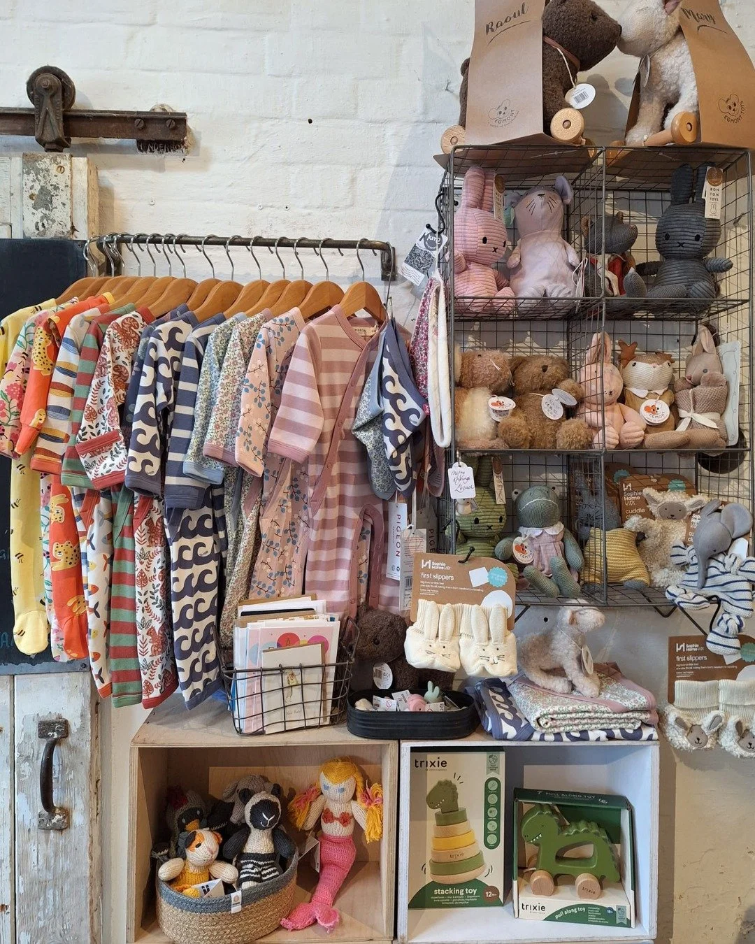 A little snap of our cute baby section - full of lots of quirky characters many suitable from birth as well as bodysuits up to 12 months old. Our focus is always new baby gifts for this area so we've purposely chosen items that work well for colleagu