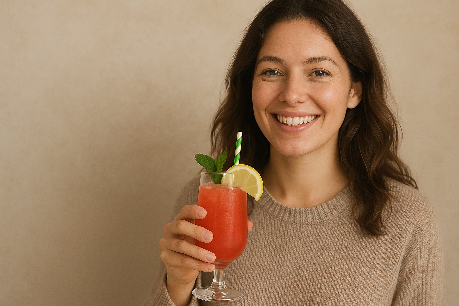 woman holding glass of healthy drink mocktail