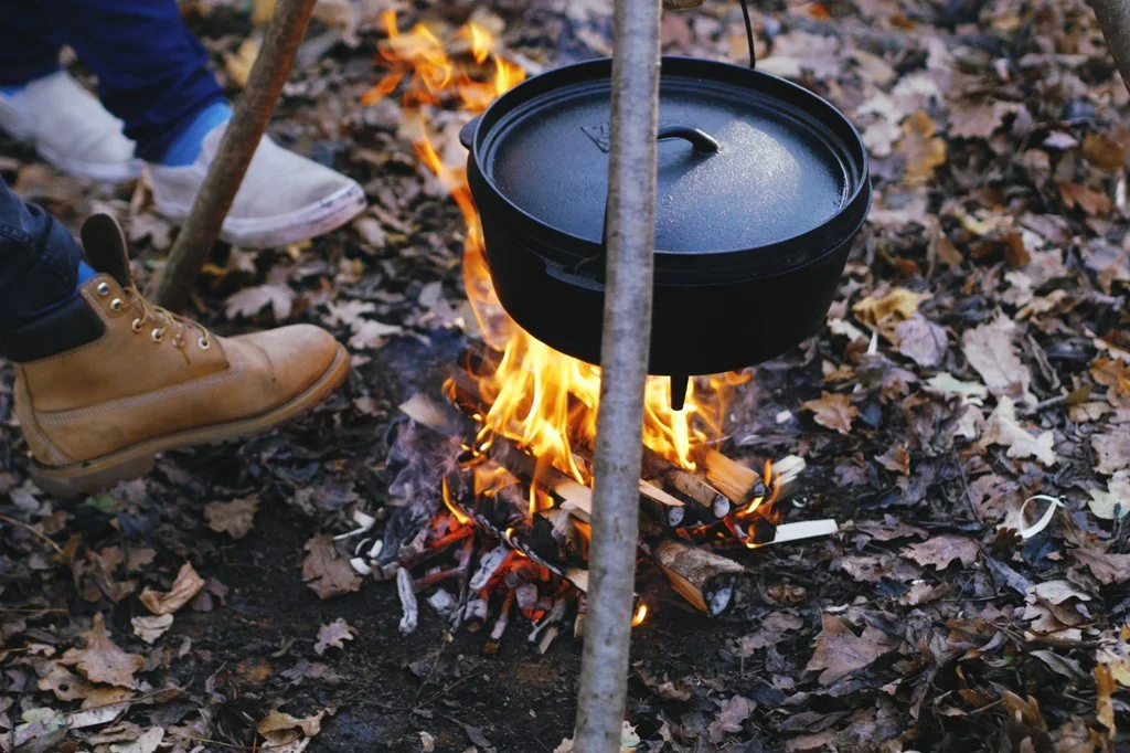   Warming toes as lunch cooks in the dutch oven.  