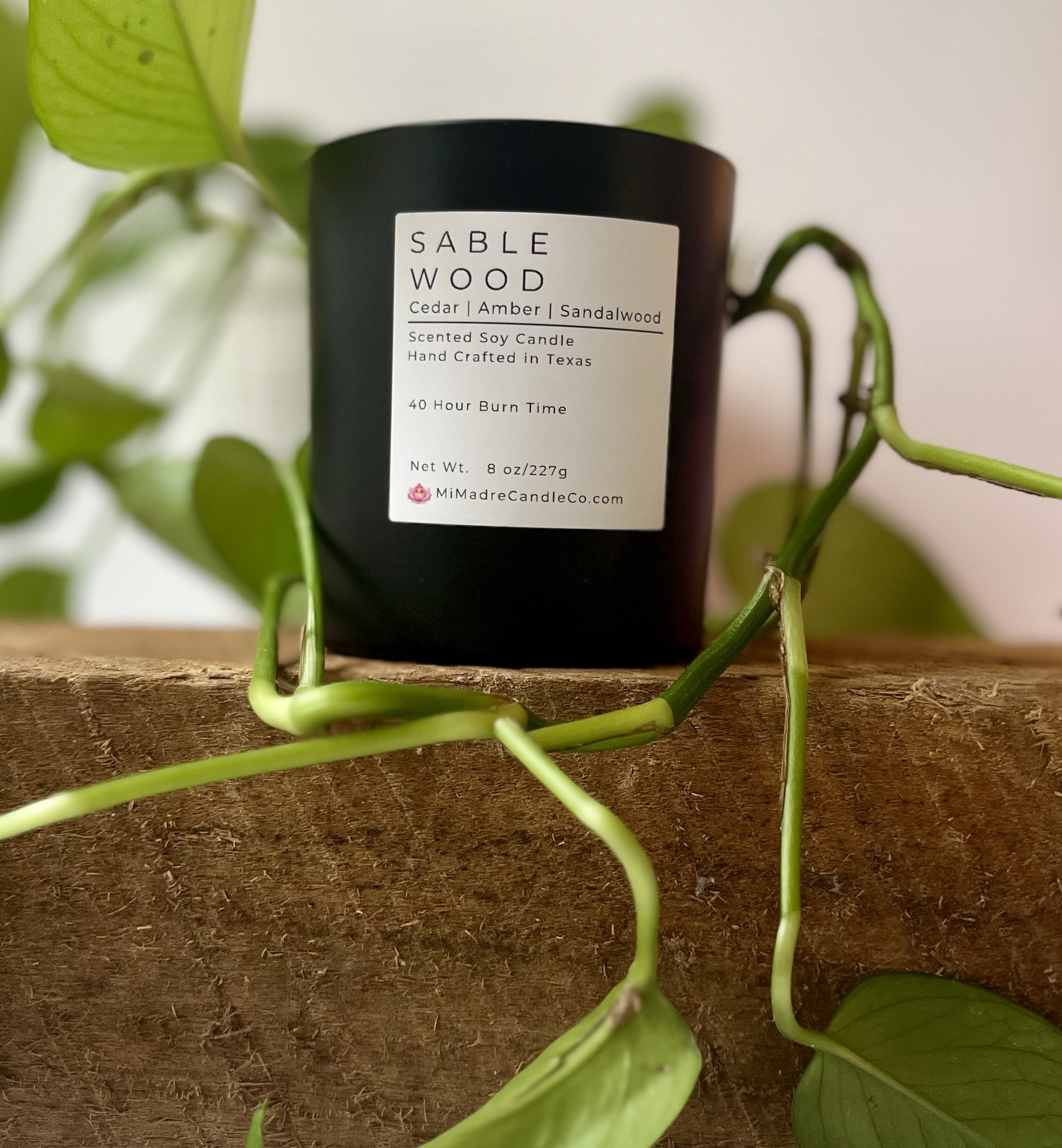 Mi Madre Candle Co. Sablewood candle with notes of cedar and sandalwood, perfect for a warm and grounding ambiance