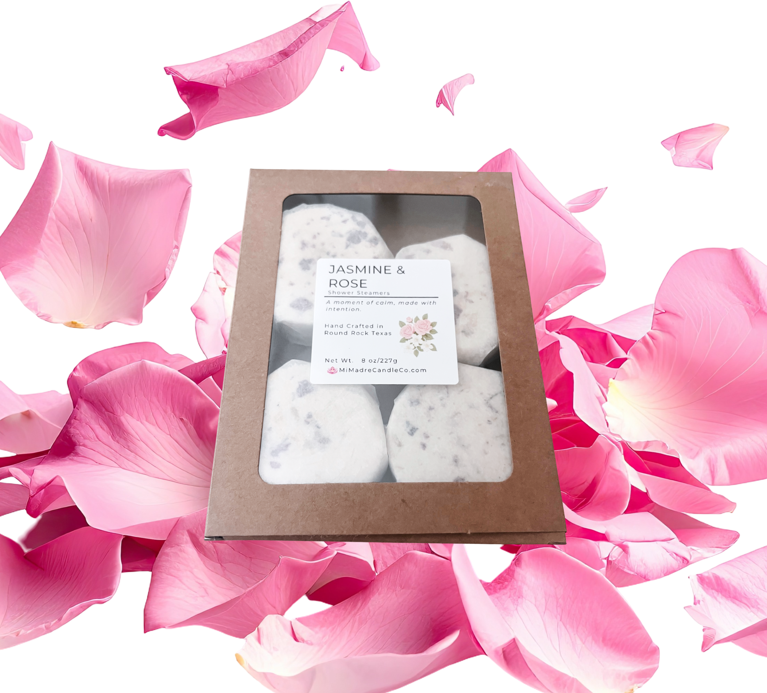 jasmine-rose-scented-shower steamer-mimadrecandleco