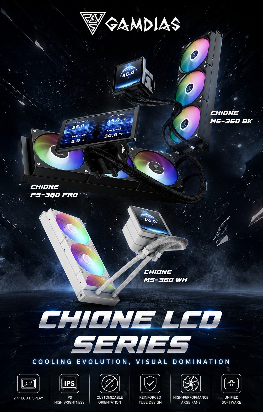 ❄️ @gamdias  is taking AIO customization to the next level!

The new CHIONE P5-360 PRO and CHIONE M5-360 bring massive 6-inch and 4-inch IPS LCD displays to GAMDIAS&rsquo; latest 360 mm liquid coolers. 🔥

Both feature customizable ZEUS CAST displays