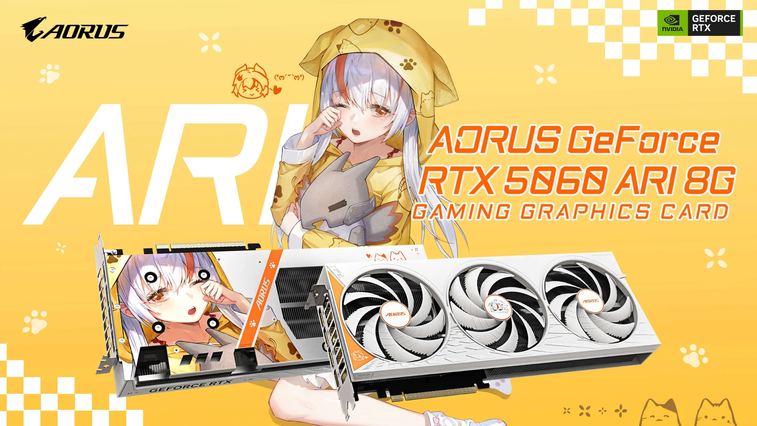GIGABYTE Launches AORUS GeForce RTX 5060 ARI 8G With Anime Design and 2722 MHz Boost