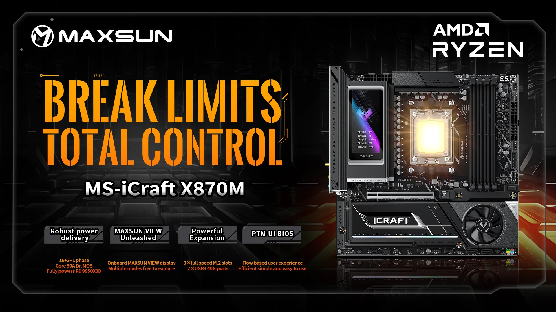 Maxsun Unveils iCraft X870M mATX Motherboard with Support for Next Gen AMD Ryzen CPUs and Unlocked 400W TDP