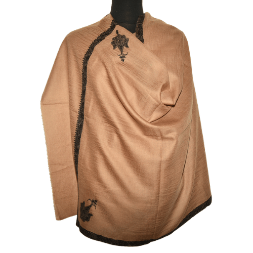 Light brown Kashmir shawl with black edging.png
