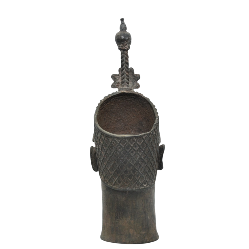 Bronze head of an Ife Queen, featuring intricate details and a crown, representing Benin artistry