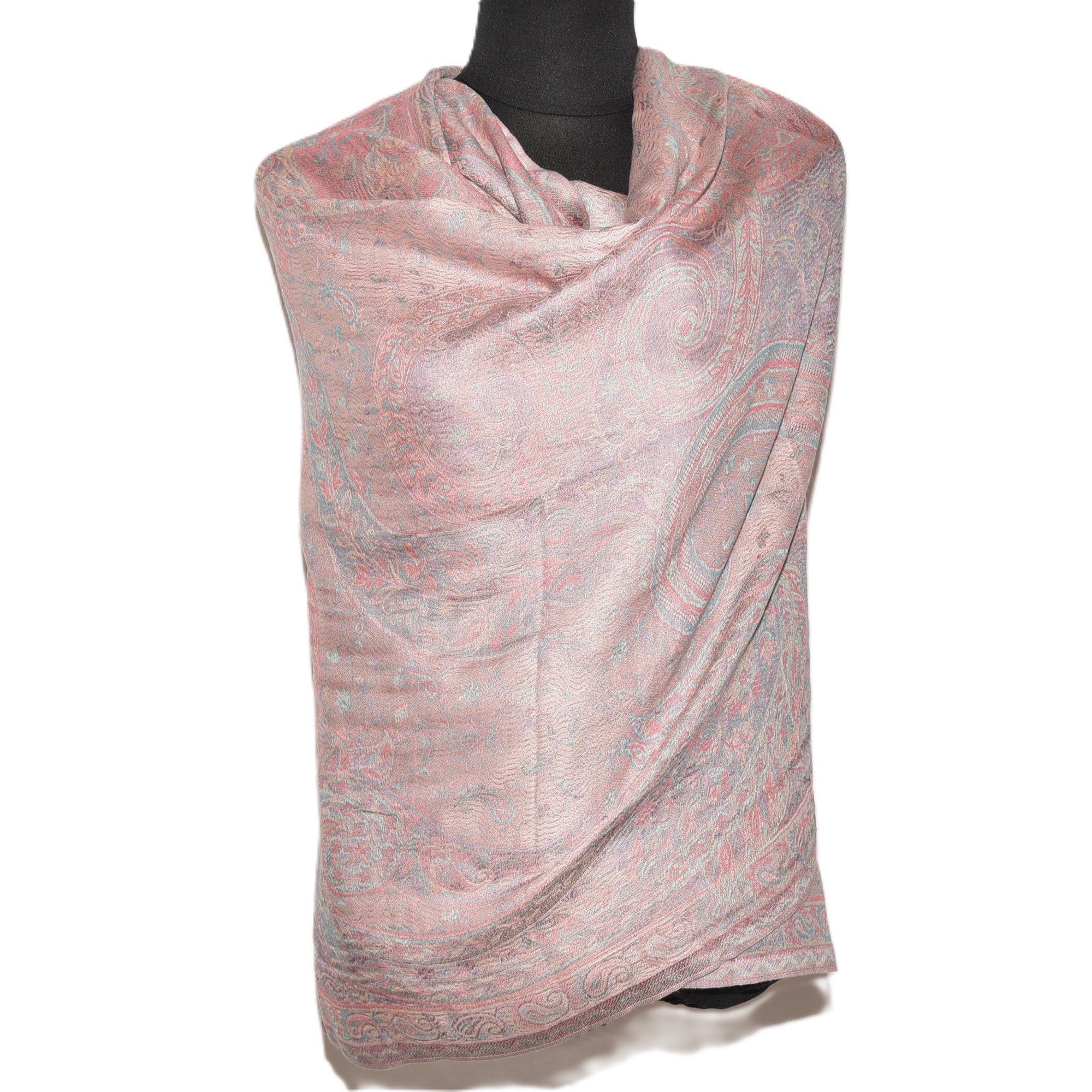 Varanasi hand woven cotton and silk mix shawl multi coloured paisley design