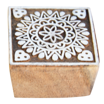 Medium, square, hand-carved Indian printing block