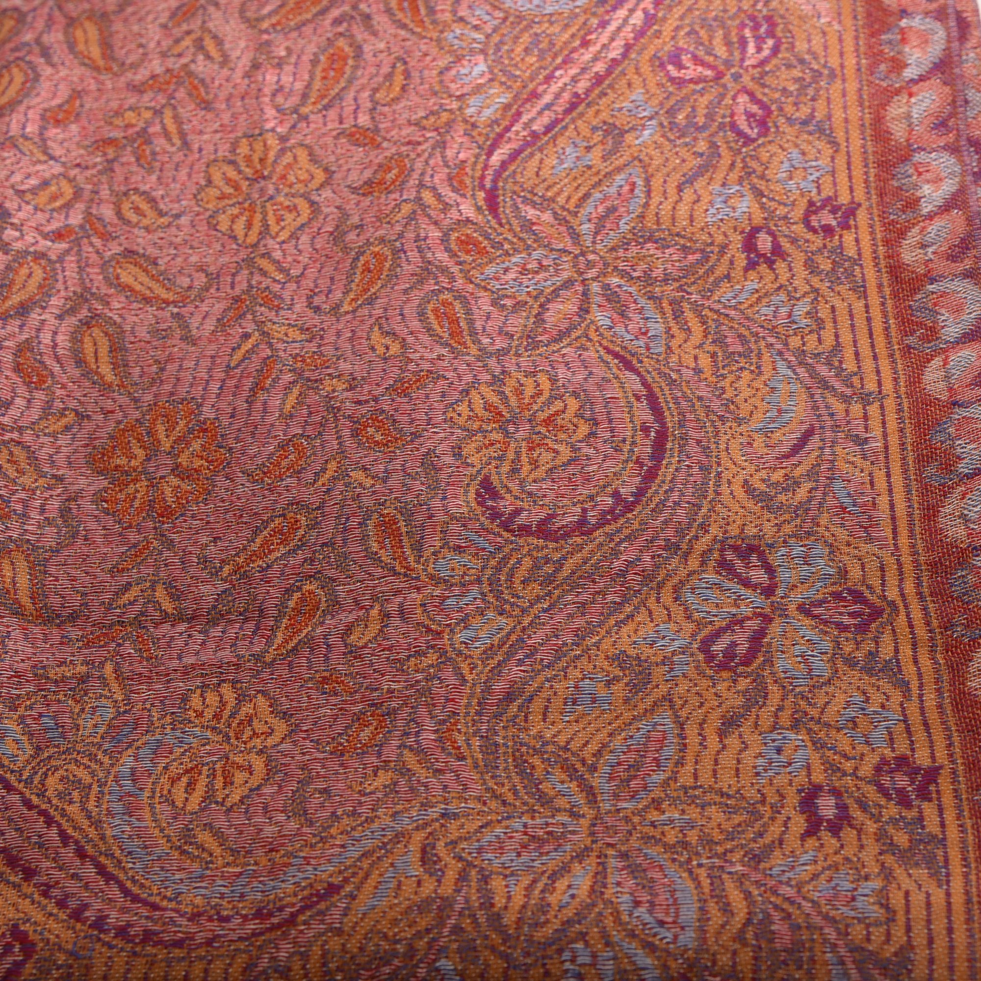 Varanasi hand woven cotton and silk mix shawl multi coloured paisley design