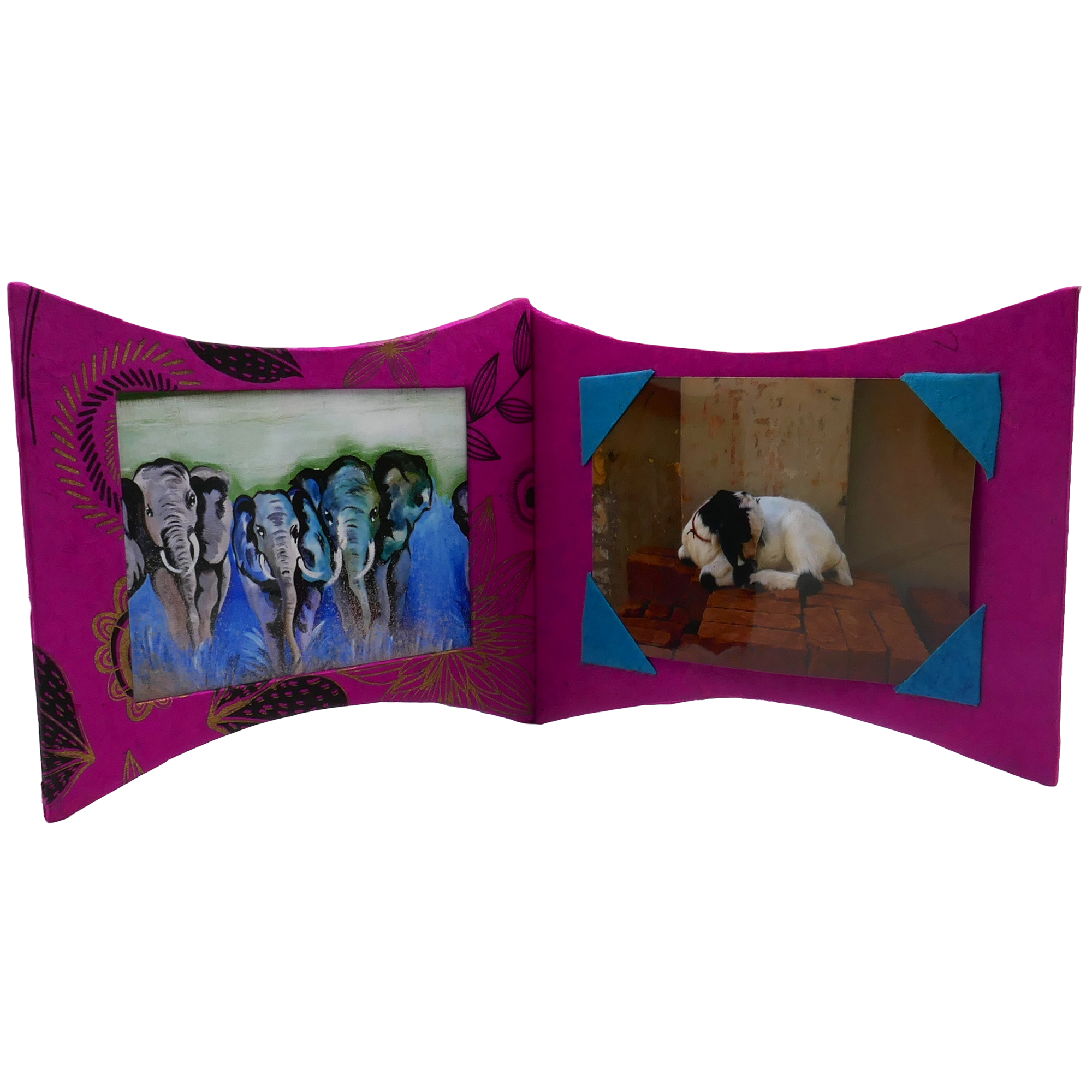 Lokta handmade paper double photo frame pink