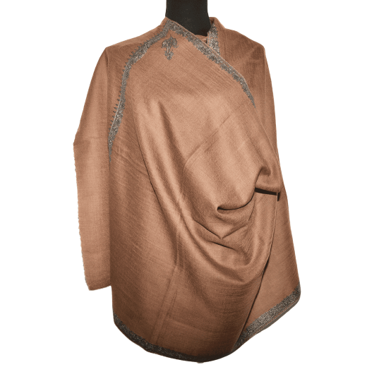 Handloom Kashmiri stoles made with 100% pure wool with silk embroidery tan png.png