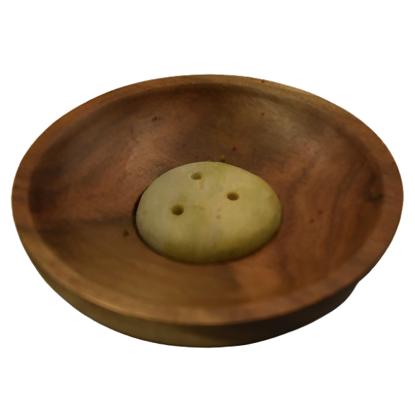 Circular wood and soapstone lotus flower incense holder