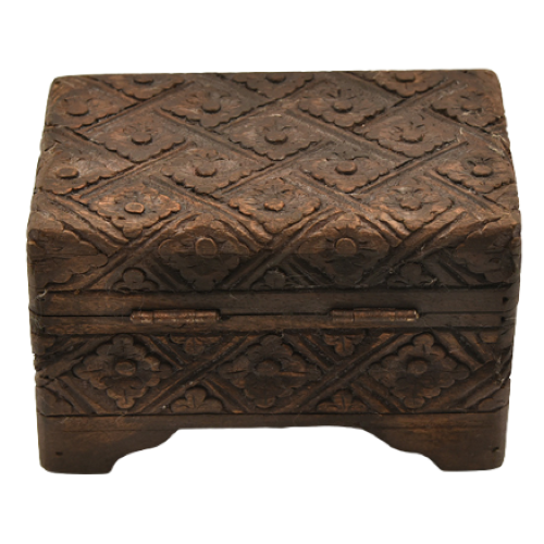Wooden box hand crafted in India with diamond flower design back view.png