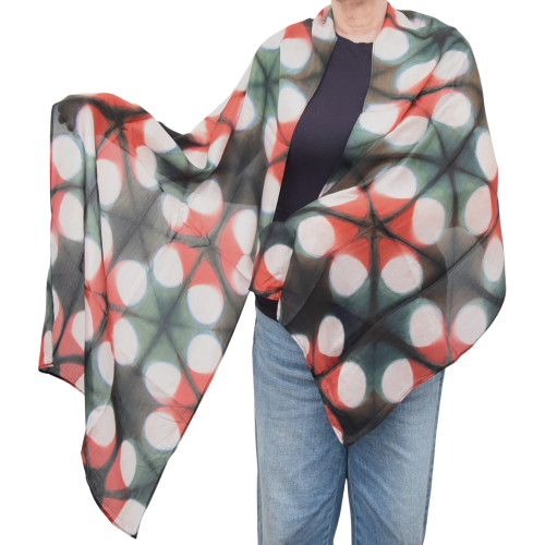 arayana organic silk stole blue with  multi colour flower patterns front view.png