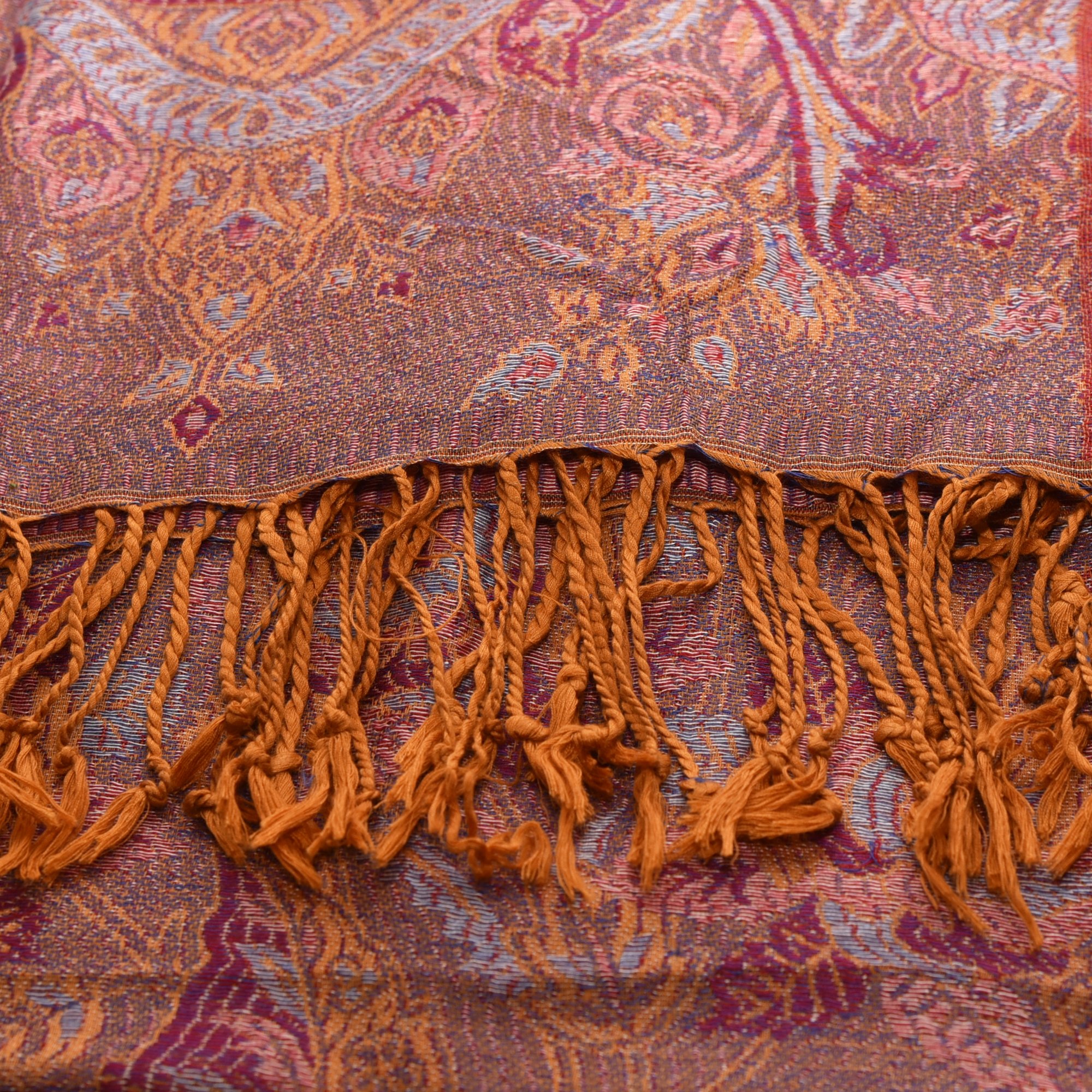Varanasi hand woven cotton and silk mix shawl multi coloured paisley design
