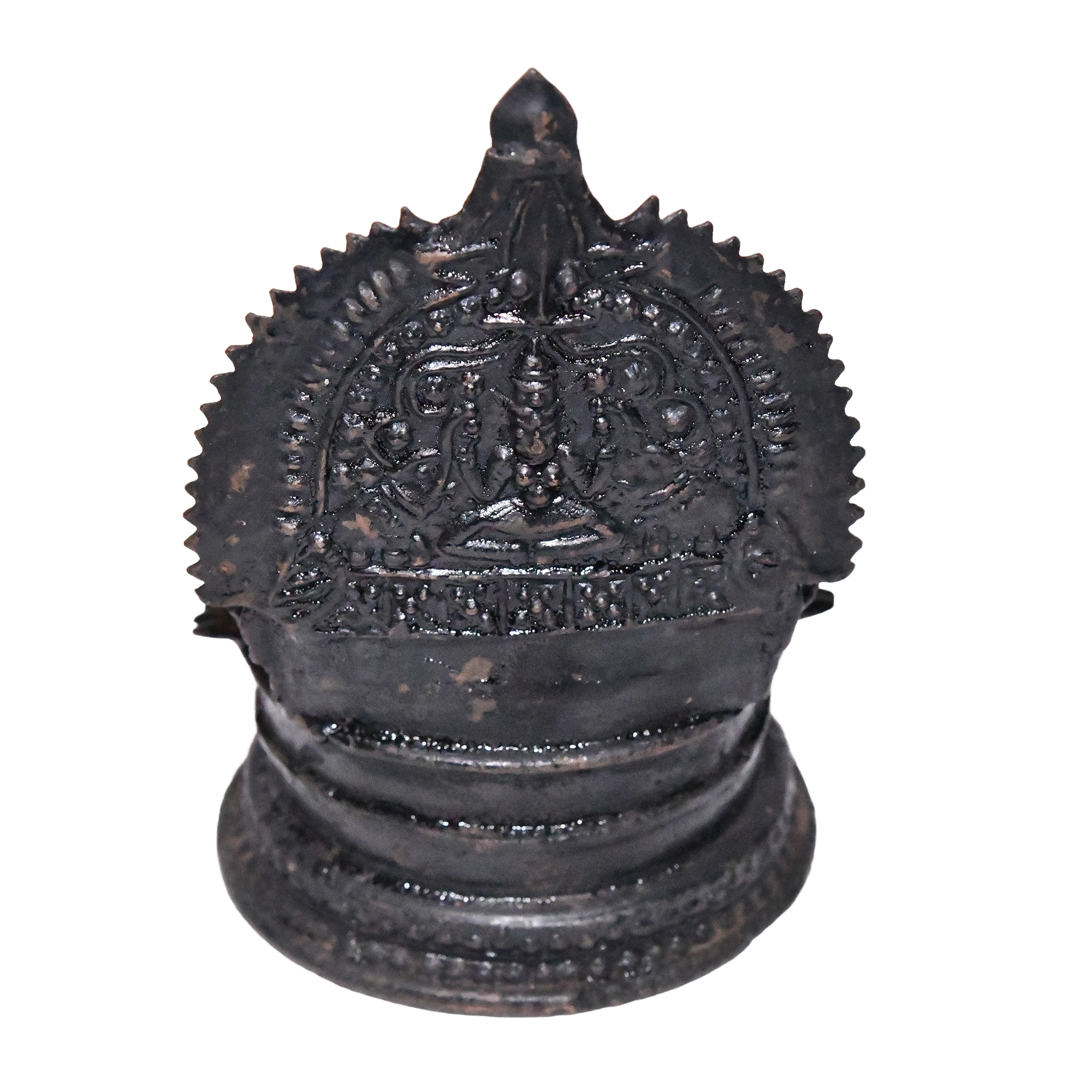 A late 19th-century brass Indian oil lamp depicting the goddess Lakshmi.