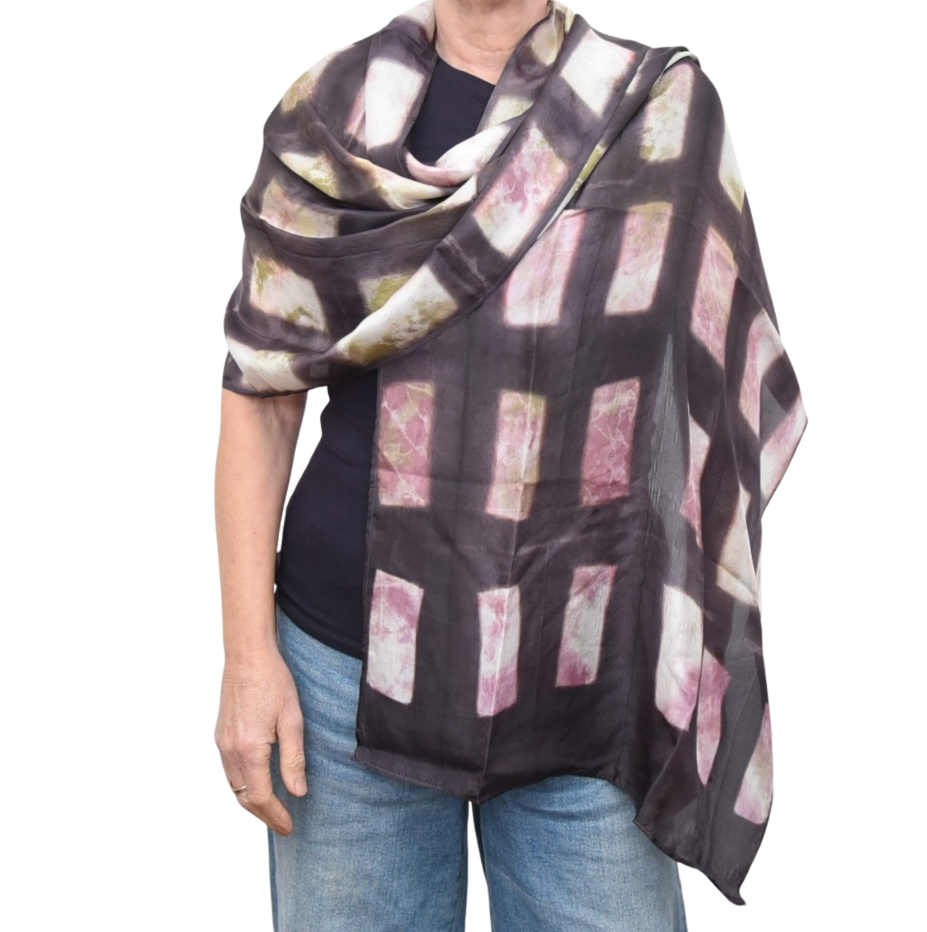 arayana silk stole blue with patterns front view.png