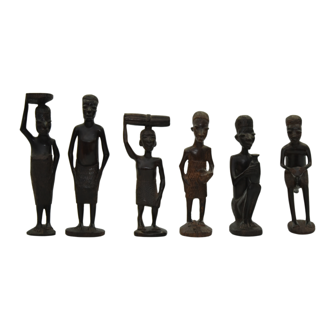 Six Besmo Maasai ebony Figures facing south.png