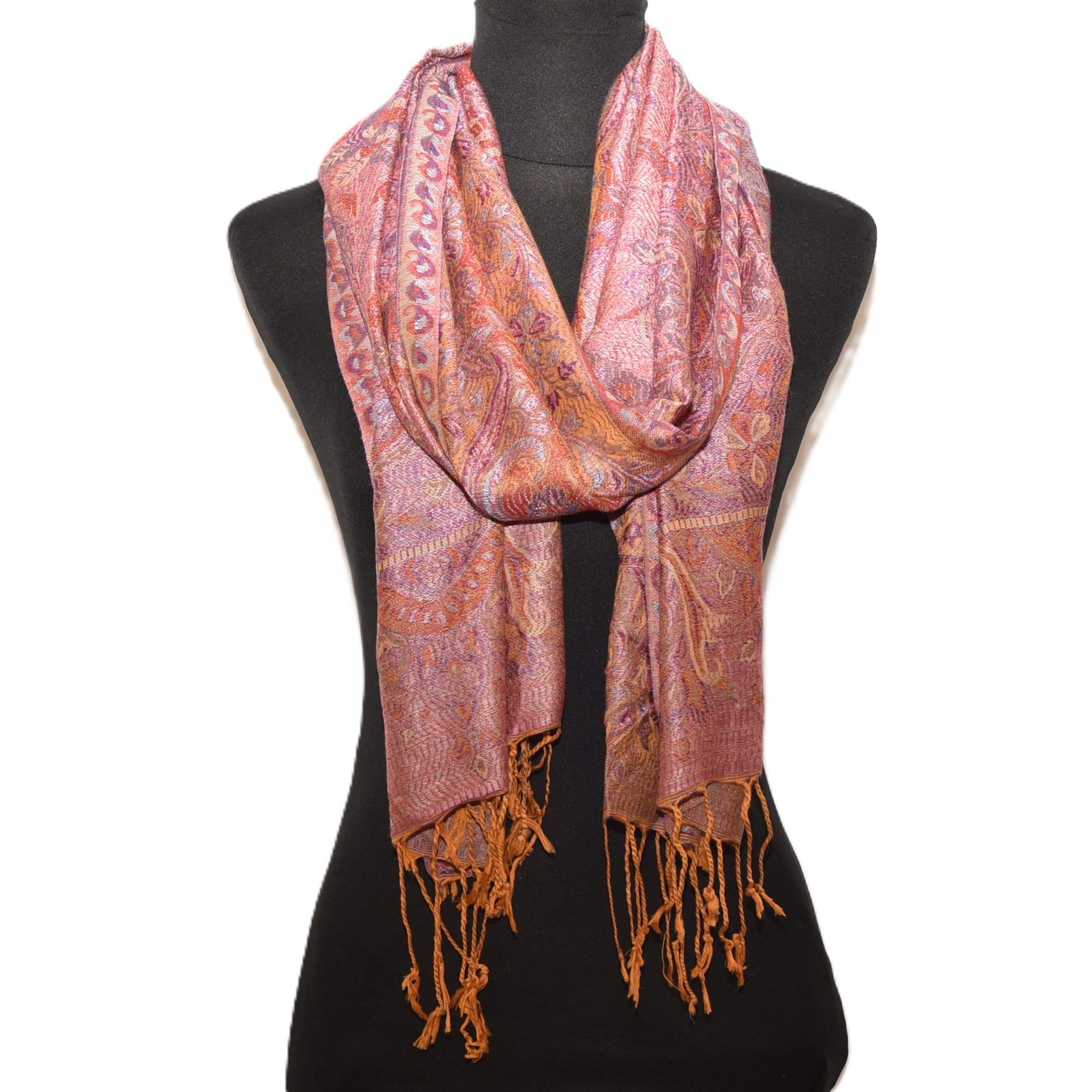 Varanasi hand woven cotton and silk mix shawl multi coloured paisley design