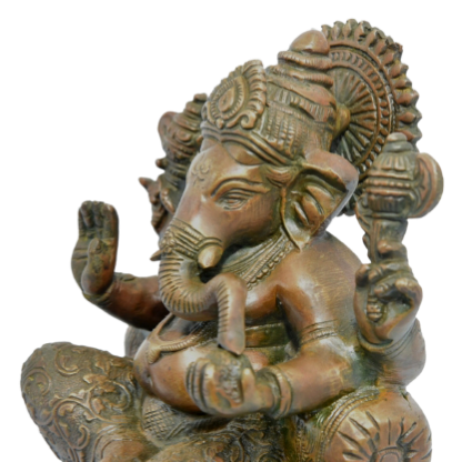 Hand-cast brass deity statue with a weathered antique bronze patina