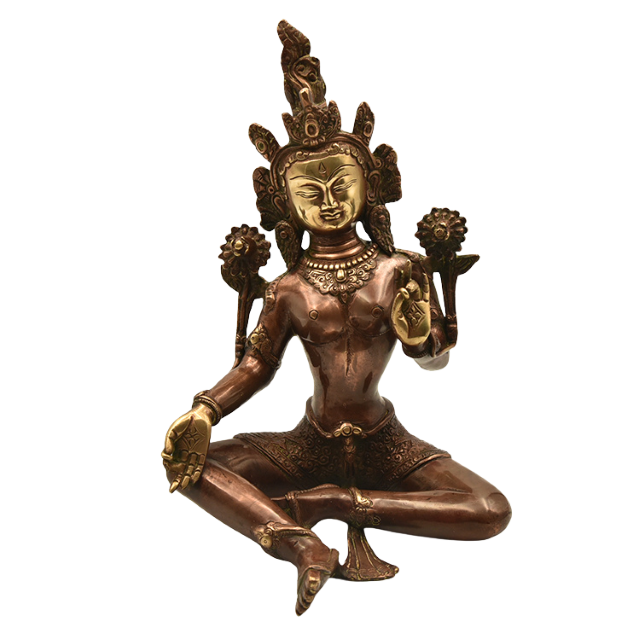 Hand-cast brass Nepalese Green Tara statue