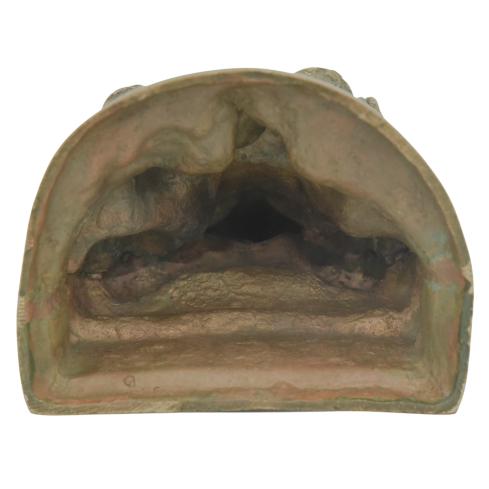 Hand-cast brass deity statue with a weathered antique bronze patina