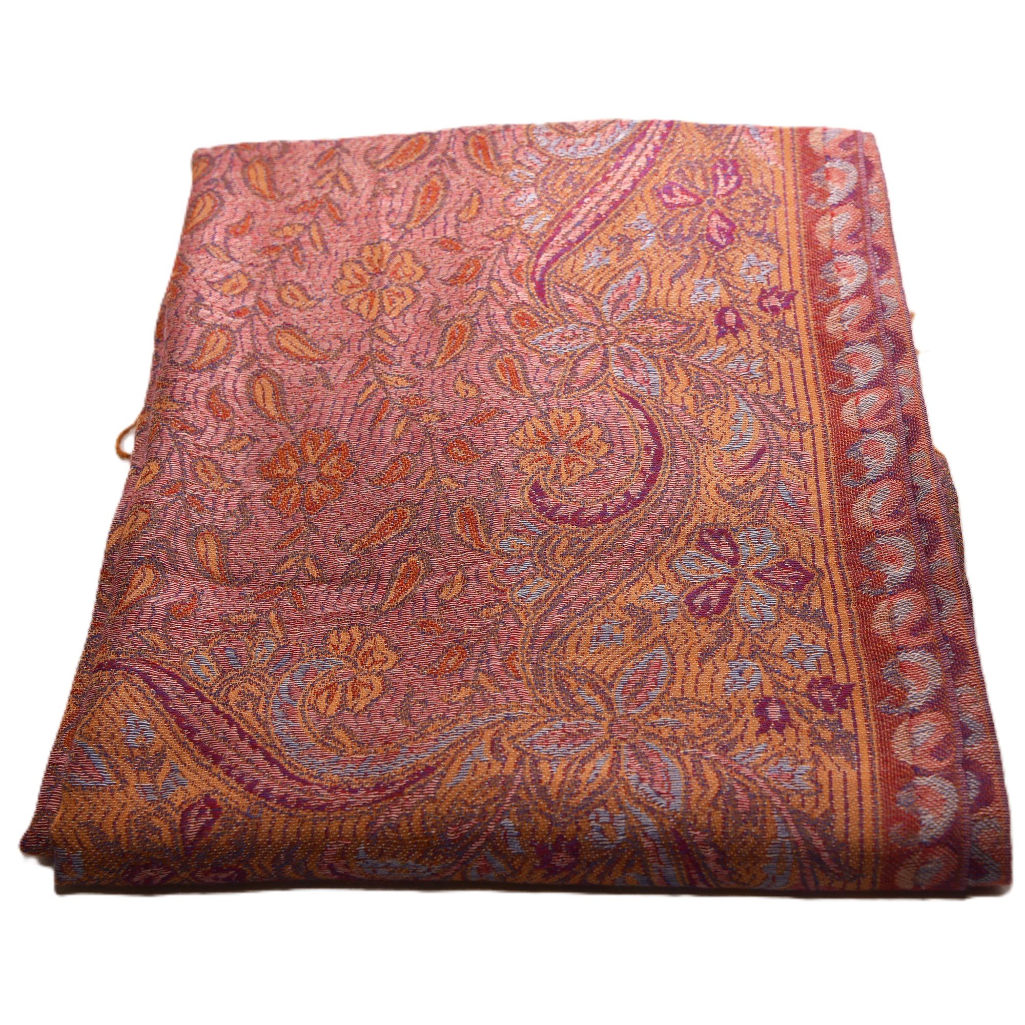 Varanasi hand woven cotton and silk mix shawl multi coloured paisley design