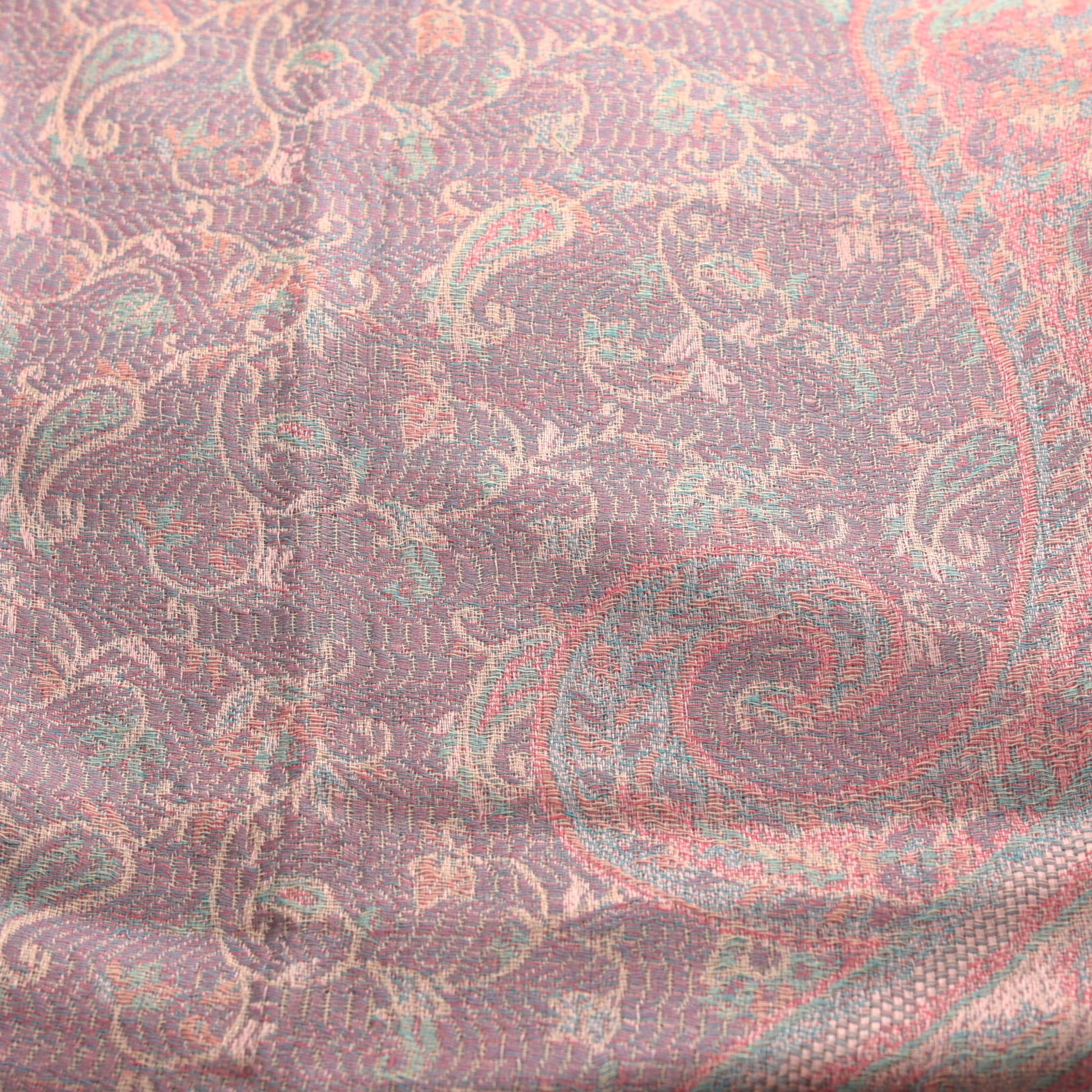 Varanasi hand woven cotton and silk mix shawl multi coloured paisley design