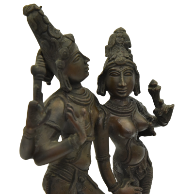 Shiva and Parvati bronze statue front view close up left side.png