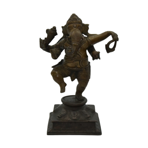 Antique bronze Ganesh statue dancing front view.png