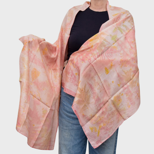 arayana++organic+silk+stole+in+pink+with+natural+pattern+in+autum+colours+front+view.png