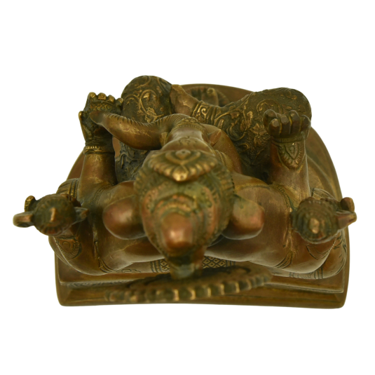 Hand-cast brass deity statue with a weathered antique bronze patina