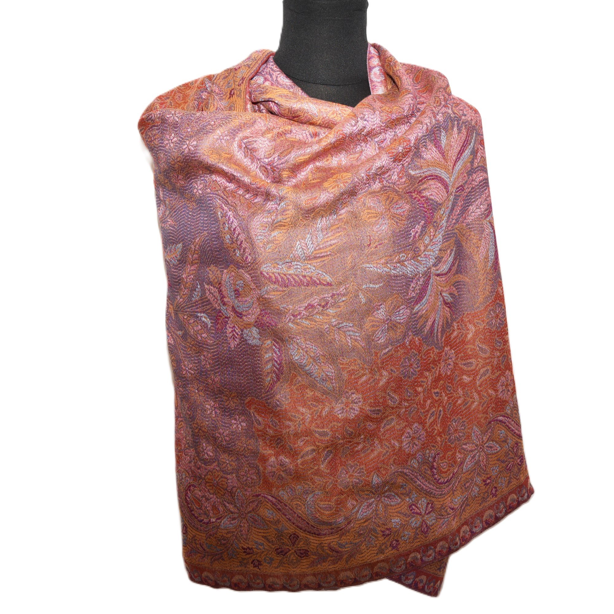 Varanasi hand woven cotton and silk mix shawl multi coloured paisley design