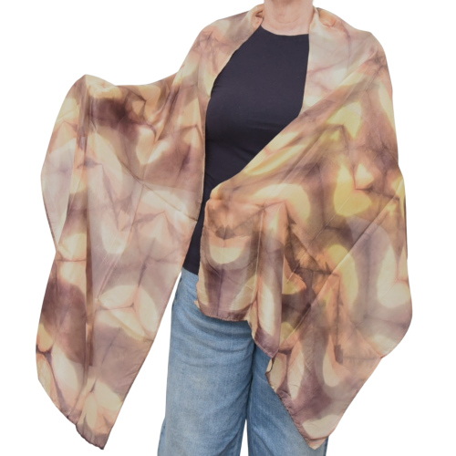 arayana organic silk stole with snatural pattern autum colours front view.png
