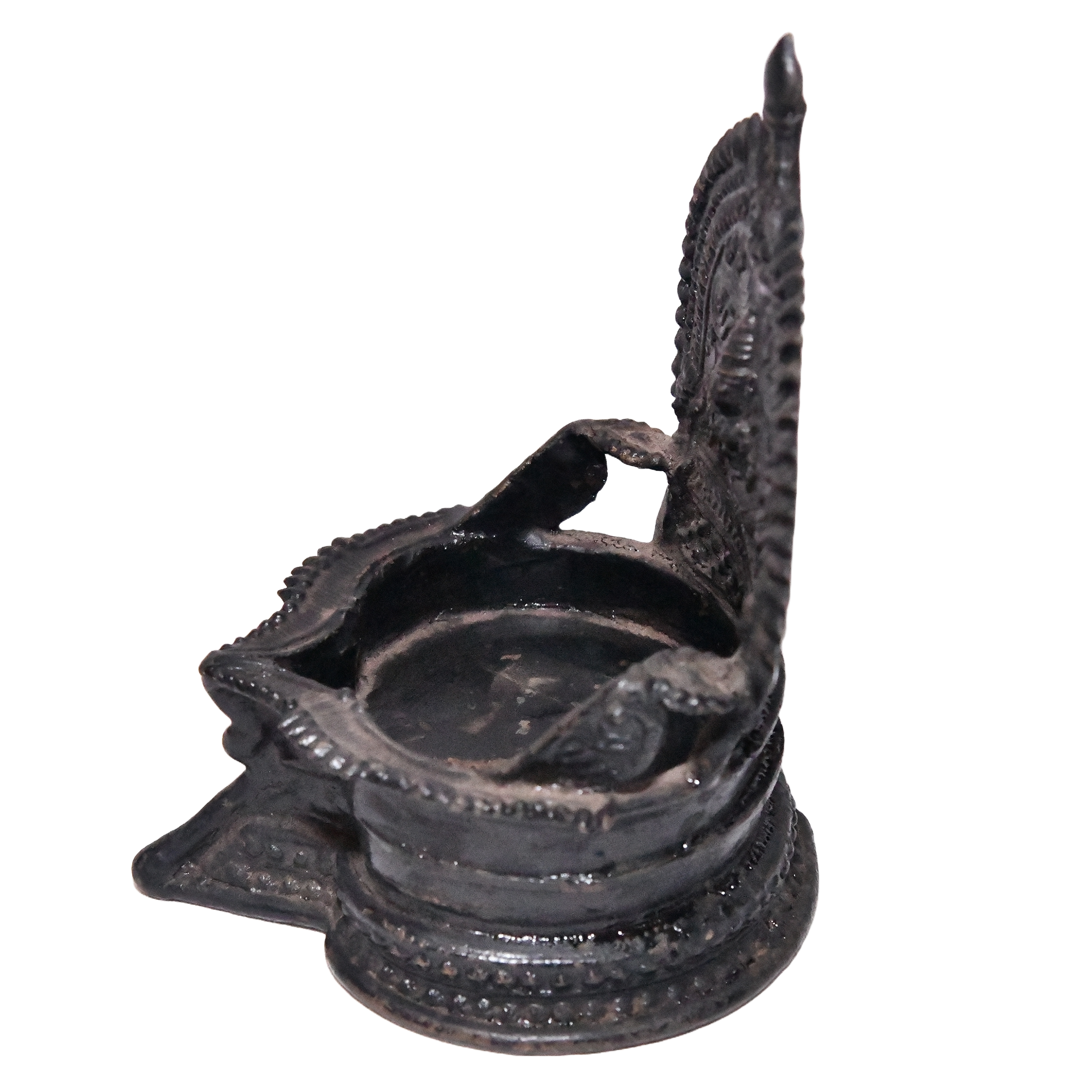 A late 19th-century brass Indian oil lamp depicting the goddess Lakshmi.