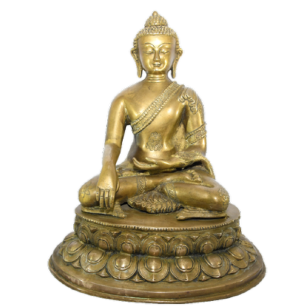 Handmade  large brass Buddha seated on a lotus