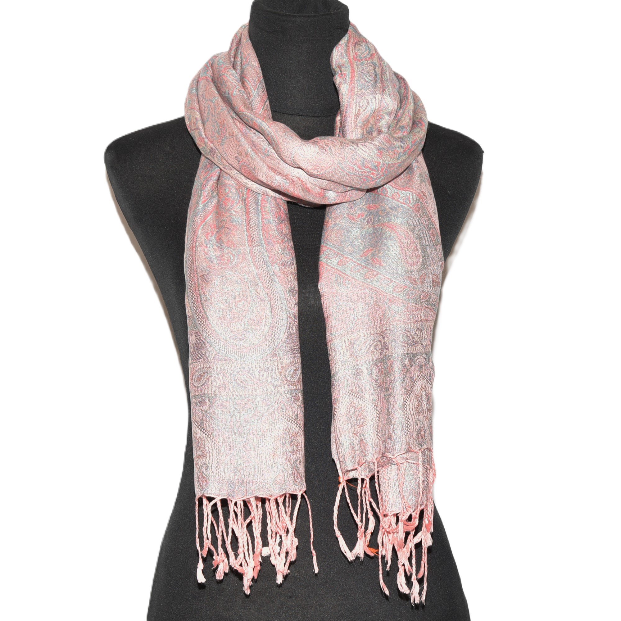 Varanasi hand woven cotton and silk mix shawl multi coloured paisley design