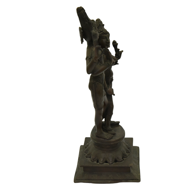 Shiva and Parvati bronze statue front view facing right.png